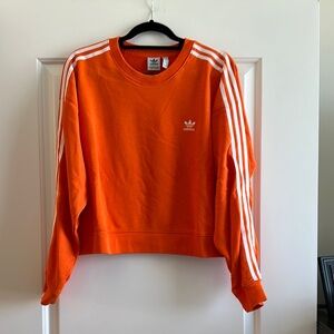 Adidas Orange Cropped Sweatshirt with White Stripes